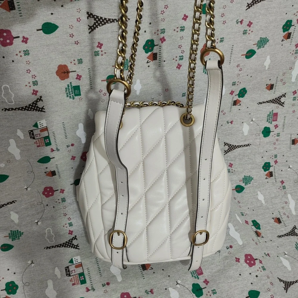 Coach Quilted Chalk Leather Drawstring Backpack with Gold Hardware